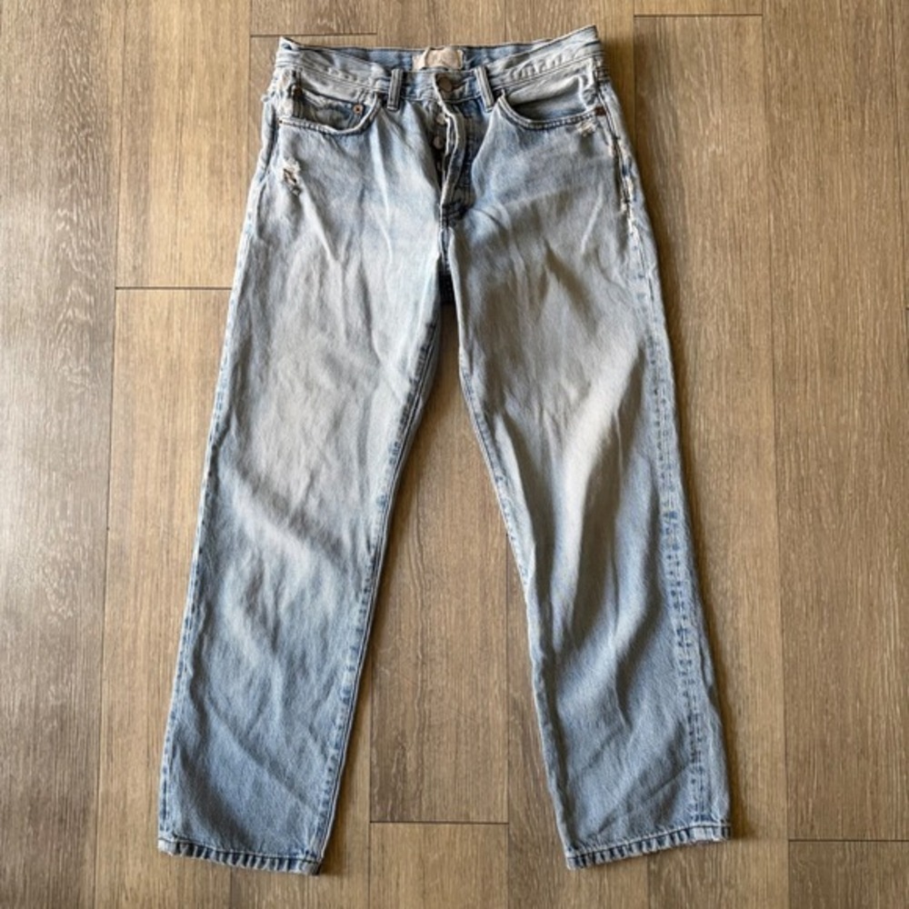 Free People We The Free Straight Leg Button Fly Jeans Womens 26 Distressed - Picture 5 of 6
